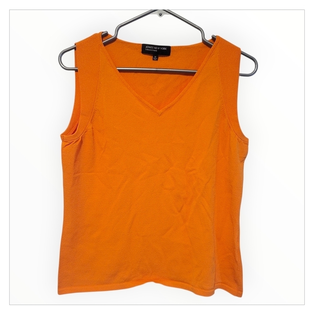 JNY Collection Orange V-Neck Sleeveless Knit Top Medium